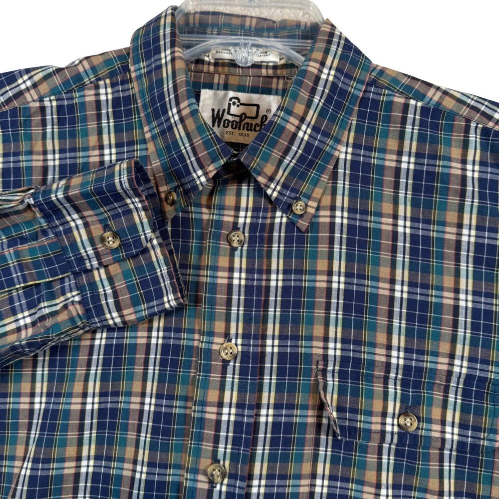 Woolrich Button Down Shirt Men Large Multicolor Plaid Long Sleeve Pocket
